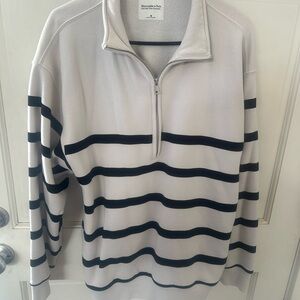 Abercrombie & Fitch Women's Zip-Up Sweater - Cream and Black Stripes